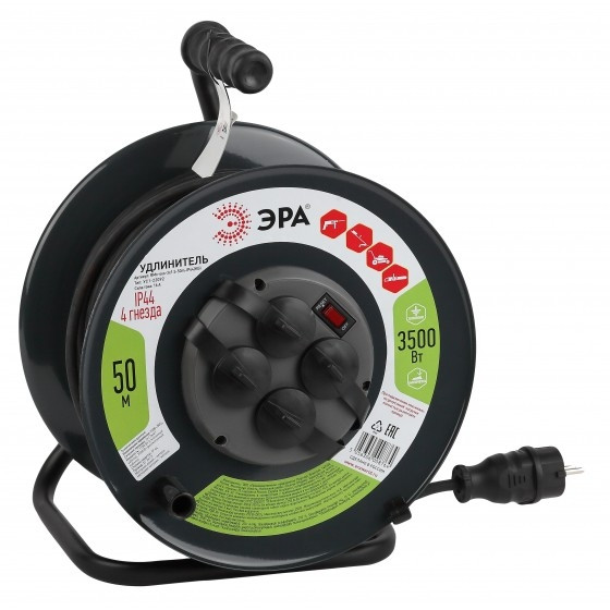 ЭРА Б0046804 Удлинитель силовой RMx-4es-3x1.5-50m-IP44(KG) на м. катушке c/з 4 гн 50м КГ 3х1.5