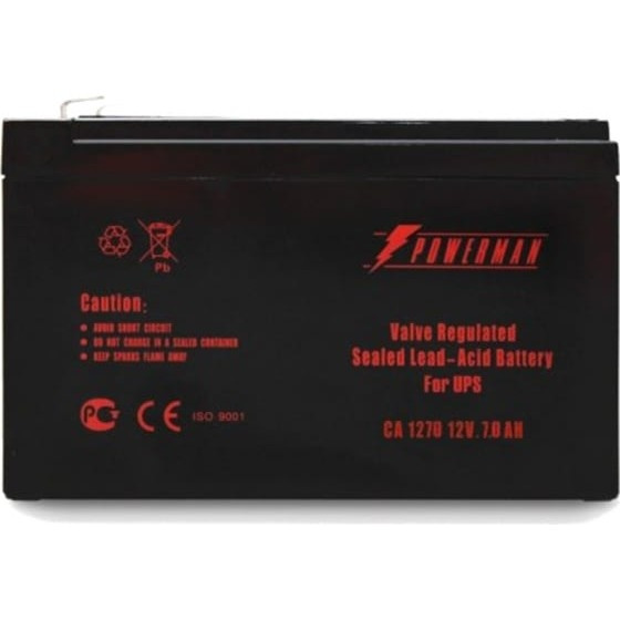 Батарея POWERMAN Battery CA1270, напряжение 12В, емкость 7Ач,макс. ток разряда 105А, макс. ток заряда 2.1А, свинцово-кислотная типа AGM, тип клемм F2, Д/Ш/В 151/65/94, 2.2 кг./ Battery POWERMAN Batter