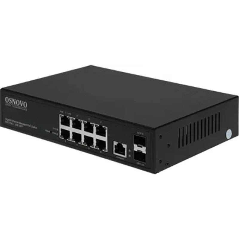 SW-80802/L(150W) Управляемый L2 PoE коммутатор Gigabit Ethernet на 8 RJ45 PoE + 2 x GE SFP порта.