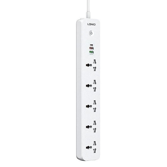 LDNIO SC5319/ Сетевой удлинитель 2м/ 5 розеток EU_UK_US/ 2500W/ 3 USB: QC 3.0+PD 3.0 38W/ White