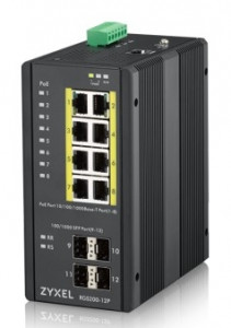ZYXEL RGS200-12P-ZZ0101F Промышленный L2 PoE+ коммутатор RGS200-12P, 8xGE PoE+, 4xSFP, крепление на стену/DIN-рейку, IP30, два источника питания DC, бюджет PoE 240 Вт