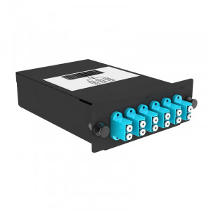 Cabeus FO-OM3-1x12MPO(m)/U-12xLC/U-А-BK Кассета кроссовая 1 разъем MPO/UPC (male) 50/125 OМ3, на 12 LC/UPС (6 DLC/UPC),  черный