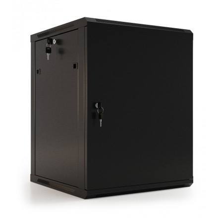 Hyperline TWB-0645-SR-RAL9004 Шкаф настенный 19-дюймовый (19"), 6U, 367x 600х 450мм, металлическая передняя дверь с замком, две боковые панели, цвет черный (RAL 9004) (разобранный)