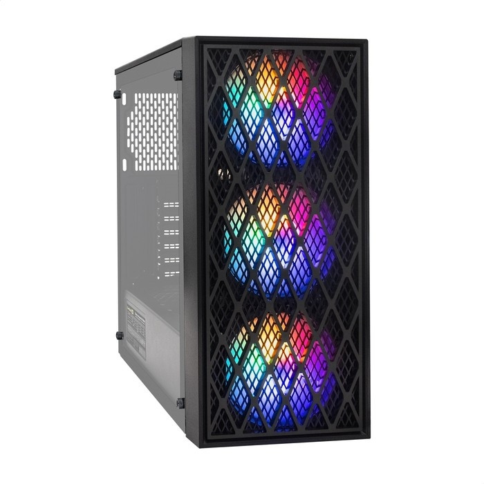 Exegate EX296075RUS Корпус Miditower ExeGate EVO-8243-EVO800 (ATX, БП EVO800RGB с вент. 12 см, 2*USB+1*USB3.0, черный, 3 вент. с RGB подсветкой, боковая панель - закаленное стекло)