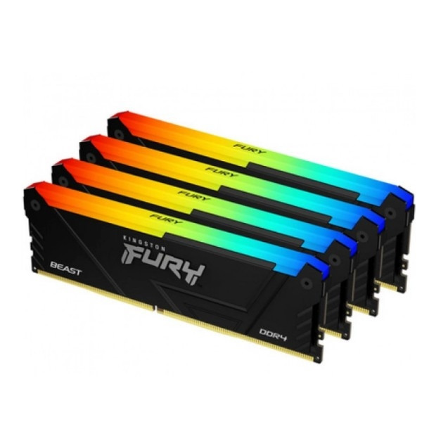 Память оперативная/ Kingston 64GB 3200MHz DDR4 CL16 DIMM (Kit of 4) 1Gx8 FURY Beast RGB