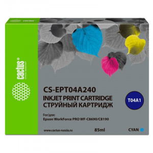 Картридж струйный Cactus CS-EPT04A240 T04A2 голубой (85мл) для Epson WorkForce Pro WF-C8190, WF-C8690