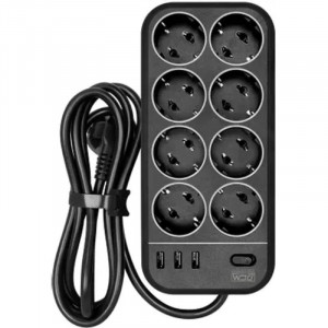 PowerCom Сетевой фильтр Powercom SP-08 USB03AB 1,8 m 1.8м (8 розеток) черный (коробка) (1928702)