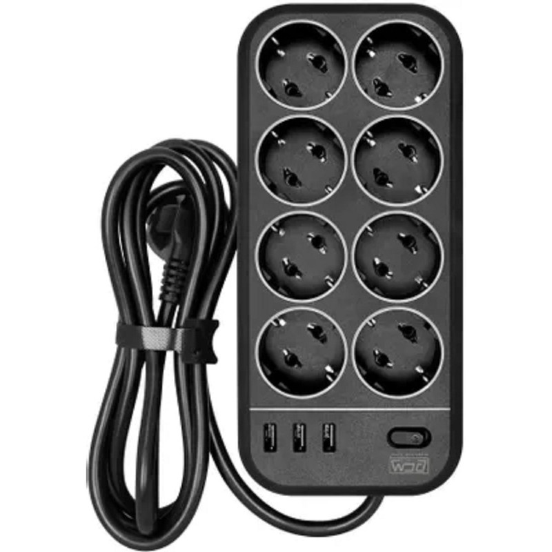 PowerCom Сетевой фильтр Powercom SP-08 USB03AB 1,8 m 1.8м (8 розеток) черный (коробка) (1928702)