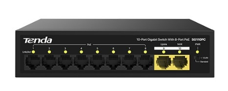 TENDA SG110PC Коммутатор настольный 10-Ports 10/100/1000 Base-TX 8-Ports PoE(PoE бюджет 100W)