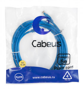 Cabeus PC-UTP-RJ45-Cat.5e-5m-BL Патч-корд U/UTP, категория 5е, 2xRJ45/8p8c, неэкранированный, синий, PVC, 5м