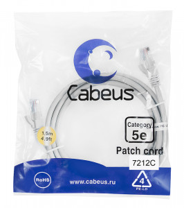 Cabeus PC-UTP-RJ45-Cat.5e-1.5m Патч-корд U/UTP, категория 5е, 2xRJ45/8p8c, неэкранированный, серый, PVC, 1.5м