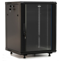 Hyperline TWB-FC-2245-GP-RAL9004 шкаф настенный 19-дюймовый (19"), 22U, 1098x600x450 мм, стеклянная дверь с перфорацией по бокам, ручка с замком, с возможностью установки на ножки, цвет черный (RAL 90