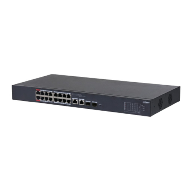 DAHUA DH-CS4218-16ET-240 16-портовый PoE коммутатор L2 с функцией облачного управления, 16xRJ45 100Mb PoE, 2хКомбо SFP/RJ45 1Gb uplink, суммарно 240Вт, коммутация 7.2 Гбит/с, MAC-таблица 8К DAHUA DH-CS4218-16ET-240 16-портовый PoE коммутатор L2 с функцией облачного управления, 16xRJ45 100Mb PoE, 2хКомбо SFP/RJ45 1Gb uplink, суммарно 240Вт, коммутация 7.2 Гбит/с, MAC-таблица 8К