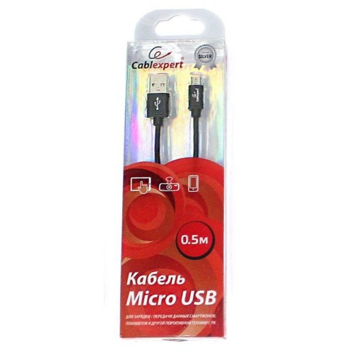 Cablexpert Кабель USB 2.0 CC-S-mUSB01Bk-0.5M, AM/microB, серия Silver, длина 0.5м, черный, блистер