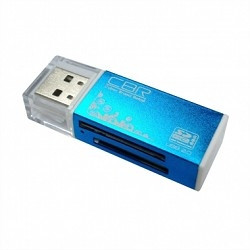 USB 2.0 Card reader CBR/Human ("Glam") CR-424, синий цвет, All-in-one, Micro MS(M2), SD, T-flash, MS-DUO, MMC, SDHC,DV,MS PRO, MS, MS PRO DUO