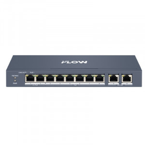 iFLOW F-SW-EM410HPOE-VM L2, Смарт-управляемый, 8 портов, 2 uplink порта 1000М RJ45, 802.3af/at/bt, 2 порта поддерживают HiPoE 90 Вт, бюджет PoE 110 Вт, облачное управление, поддержка режима передачи д