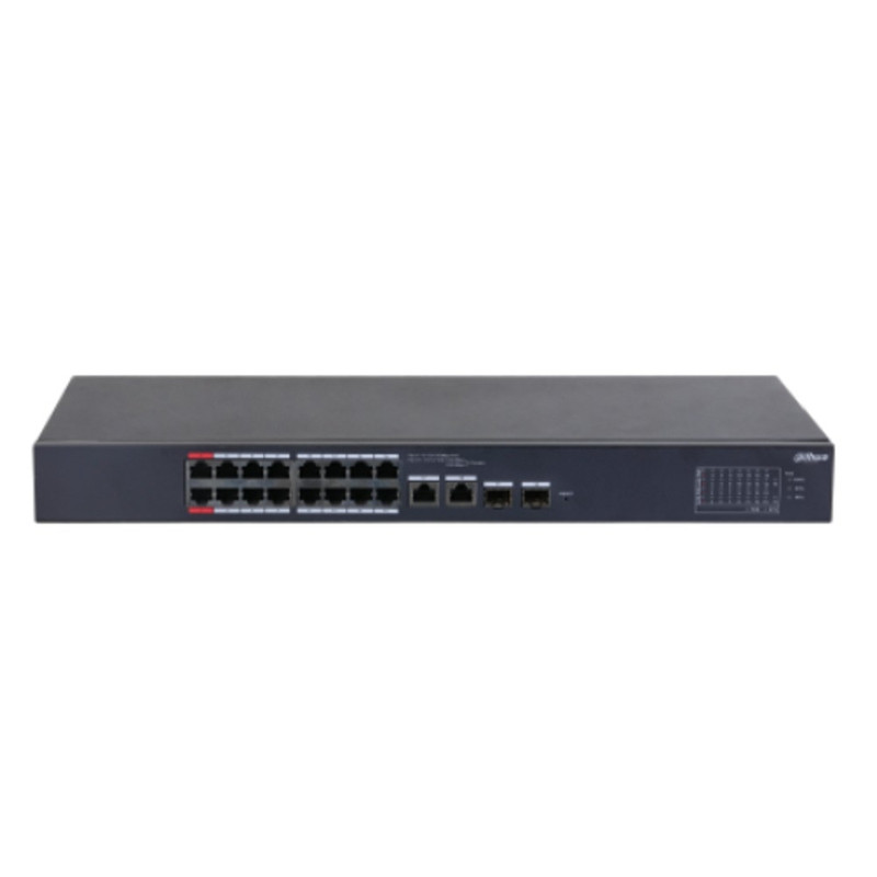 DAHUA DH-CS4218-16ET-190 16-портовый PoE коммутатор L2 с функцией облачного управления, 16xRJ45 100Mb PoE, 2хКомбо SFP/RJ45 1Gb uplink, суммарно 190Вт, коммутация 7.2 Гбит/с, MAC-таблица 8К