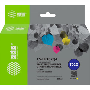 Картридж струйный Cactus CS-EPT02Q4 T02Q желтый (660мл) для Epson WorkForce Enterprise WF-C20600D4TW