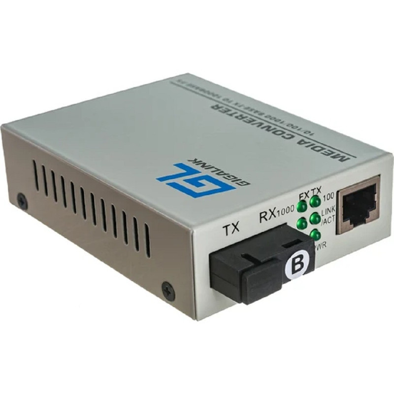 GIGALINK GL-MC-UTPF-SC1G-18SM-1550-N Медиаконвертер неуправляемый GIGALINK, UTP 10/100/1000 Мбит/с, SM, SC, без LFP, Tx:1550/Rx:1310 нм, 18 дБ (до 20 км), 5В/1A