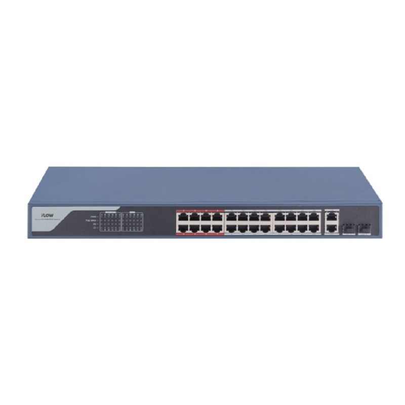 iFLOW F-SW-EM426POE-VM L2, Смарт-управляемый, 24 порта, 2 гигабитных комбо-порта, 802.3af/at, бюджет мощности PoE 370 Вт, поддержка режима передачи до 300м,10Мб/с, CAT6