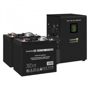 Exegate EX296615RUS Комплект ИБП EX296002RUS + батарея 55Ач EX285667RUS 2шт (инвертор, синус, для котла, настенный) FineSine SX-2500.LCD.AVR.2SH <2500VA/1800W, чистая синусоида, цветной LCD-дисплей, A