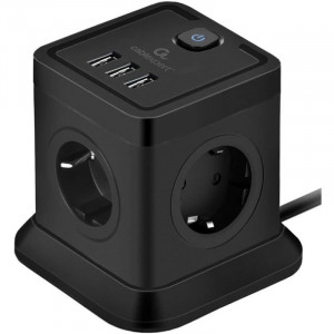 Cablexpert Сетевой фильтр Tower TWR-4-U3-B-3 (4р, 10А, 3xUSB, 3.1А, 3м, ур.защиты 2+) черный, коробка {22559}