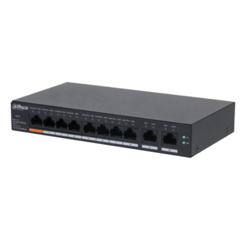 DAHUA DH-CS4010-8GT-60 8-портовый PoE коммутатор с функцией облачного управления L2, 8xRJ45 1Gb PoE, 2xRJ45 1Gb (uplink), суммарно 60Вт, коммутация 20 Гбит/с, MAC-таблица 8K, металл