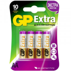 Алкалиновые батарейки GP Extra Alkaline 15А AA - 4 шт. на блистере