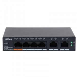 DAHUA DH-CS4006-4ET-60 4-портовый PoE коммутатор с функцией облачного управления, 4xRJ45 100Mb, 2xRJ45 100Mb uplink, суммарно 60Вт, коммутация 4.8 Гбит/с, MAC-таблица 8К