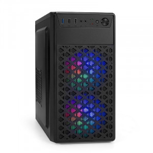 Exegate EX296981RUS Корпус Minitower ExeGate mEVO-7803-XP450 (mATX, БП XP450 с вент. 12см, 2*USB+1*USB3.0, HD аудио, черный, 2 вент. 12см с RGB подсветкой)