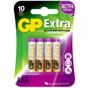 Алкалиновые батарейки GP Extra Alkaline 24А AАA - 4 шт. на блистере