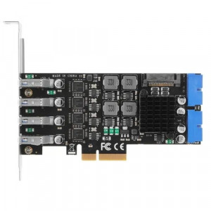 ORIENT NC-3U4419PEX4, Контроллер PCI-Ex4 v3.0,, USB 3.2 Gen1 (USB 3.0), скорость до 5 Гбит/с, 4-port ext/4-port int (19-pin) port, NEC D720201+ASM1806 chipset,Self powered+ разъем доп.питания (31356) 
