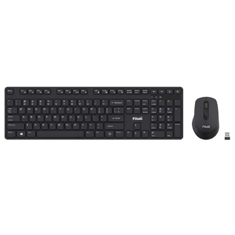 Клавиатура и мышь Wireless Filum FL-KTW15-BK мышь оптическая USB, 4 кл., DPI: 800/1200/1600, 108 кл., тип клавиатуры: мембранная, питание АА 1 шт., че