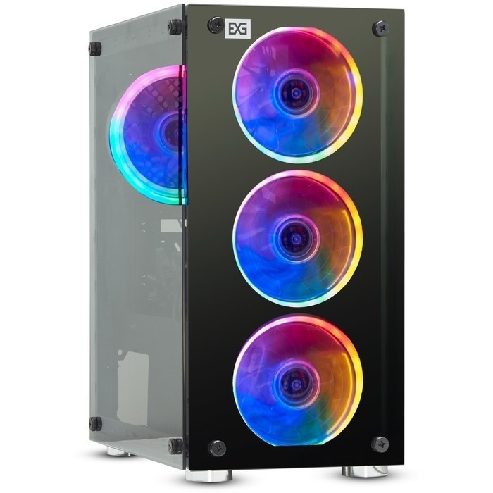 Exegate EX294482RUS Корпус Minitower  Mistery X2-NPX500 (mATX, БП 500NPX с вент. 12 см, 2*USB+1*USB3.0, аудио, черный, 4 вент. 12см с RGB подсветкой, боковая панель - закаленное стекло)