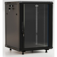 Hyperline TWB-FC-1266-GP-RAL9004 Шкаф настенный 19-дюймовый (19"), 12U, 650x600x600 мм, стеклянная дверь с перфорацией по бокам, ручка с замком, с возможностью установки на ножки, цвет черный RAL 9004