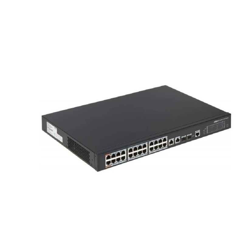 DAHUA DH-PFS4226-24ET-360 26-портовый управляемый коммутатор с РоЕ, уровень L2, 24xRJ45 100Mb PoE, 2хКомбо SFP/RJ45 1Gb uplink, суммарно 360Вт, коммутация 8.8 Гбит/с, MAC-таблица 4К, металл
