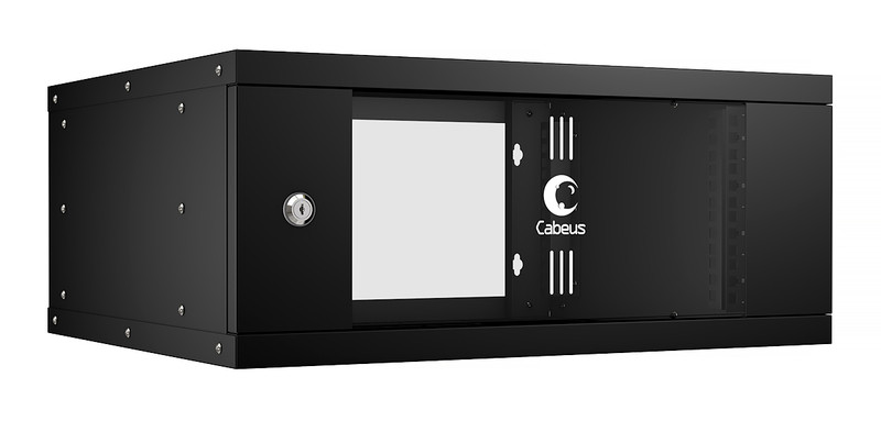 Cabeus WSC-05D-4U55/45-BK Шкаф телекоммуникационный настенный 19" 4U, серия LIGHT разборный, дверь стекло, цвет черный