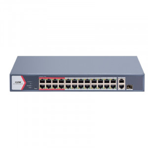 iFLOW F-SW-EM426POE-VM/L L2, Смарт-управляемый, 24 порта, 1 uplink порт 1000М RJ45 1 гигабитный комбо-порт, 802.3af/at, бюджет мощности PoE 230 Вт, поддержка режима передачи до 300м,10Мб/с, CAT6