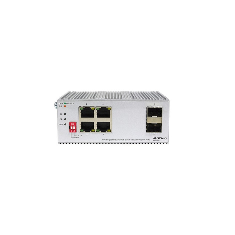 ORIGO OI2206P/120W/A1A Промышленный неуправляемый PoE-коммутатор 4x1000Base-T PoE+, 2x1000Base-X SFP, PoE-бюджет 120 Вт