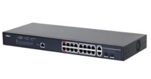 DAHUA DH-PFS4218-16GT-230 18-портовый гигабитный управляемый коммутатор с PoE, уровень L2, 16xRJ45 1Gb PoE, 2хКомбо SFP/RJ45 1Gb uplink, суммарно 230Вт, коммутация 56 Гбит/с, MAC-таблица 16К, металл
