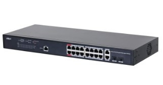 DAHUA DH-PFS4218-16GT-230 18-портовый гигабитный управляемый коммутатор с PoE, уровень L2, 16xRJ45 1Gb PoE, 2хКомбо SFP/RJ45 1Gb uplink, суммарно 230Вт, коммутация 56 Гбит/с, MAC-таблица 16К, металл