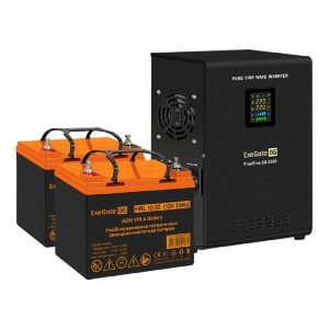 Exegate EX296611RUS Комплект ИБП EX296002RUS + батарея 33Ач EX285664RUS 2шт (инвертор, синус, для котла, настенный) FineSine SX-2500.LCD.AVR.2SH <2500VA/1800W, чистая синусоида, цветной LCD-дисплей, A