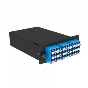 Cabeus FO-OM4-3x12MPO(m)/U-36xLC/U-A-BK Кассета кроссовая 3 разъема MPO/UPC (male) 50/125 OМ4, на 36 LC/UPС (9 QLC/UPC),  черный