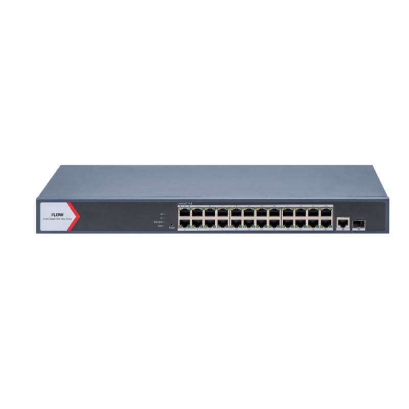 iFLOW F-SW-EM626POE-VM L2, Смарт-управляемый, 24 гигабитных порта RJ45 PoE, 1 uplink порт 1000М RJ45 1 гигабитный порт SFP, 802.3af/at, бюджет PoE 370 Вт, поддержка режима передачи до 300м,10Мб/с, CAT