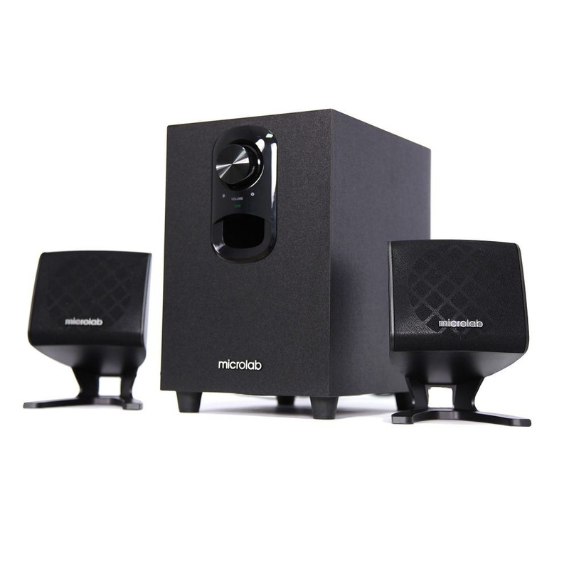 MICROLAB M-108 черный {2,5 Вт x2 + 5 Вт, Гармонические искажения: < 0,5% (1 Вт 1 кГц), Частотная характеристика: 35 Гц - 20 кГц, Отношение сигнал/шум: > 70 дБ, Разделение каналов: >40 дБ}
