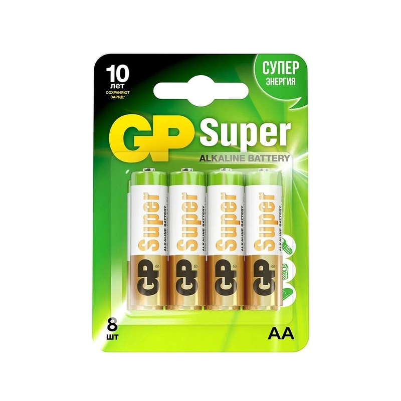 Алкалиновые батарейки GP Super Alkaline 15А АA - 8 шт. на блистере