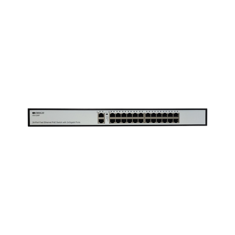 ORIGO OS1226P/285W/A1A Неуправляемый PoE-коммутатор 24x100Base-TX PoE+, 2x1000Base-T, PoE-бюджет 285 Вт, корпус металл
