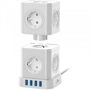 Cablexpert Сетевой фильтр Tower TWR-9-U4-W-2 (9р, 16А, 4 х USB, 3.1А, 2м, ур.защиты 4+) белый, коробка {22550}