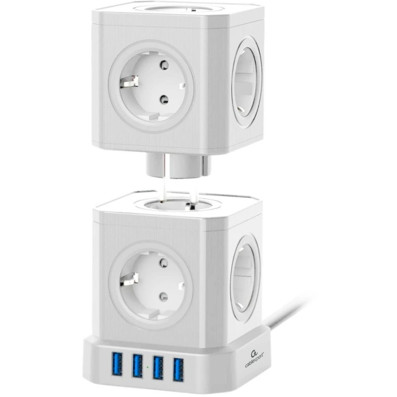 Cablexpert Сетевой фильтр Tower TWR-9-U4-W-2 (9р, 16А, 4 х USB, 3.1А, 2м, ур.защиты 4+) белый, коробка {22550}