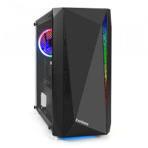 Exegate EX294474RUS Корпус Minitower ExeGate Mistery R2-NPX500 (mATX, БП 500NPX с вент. 12 см, 2*USB+1*USB3.0, аудио, черный, 1 вент. 12см с RGB подсветкой и полоса на передней панели, боковая панель 